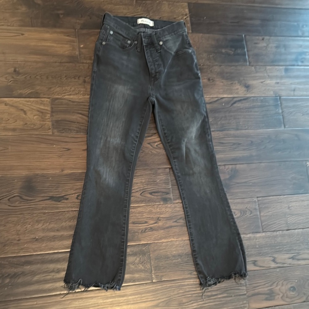 Madewell Black Boot Cut Jeans with Distressed Hem